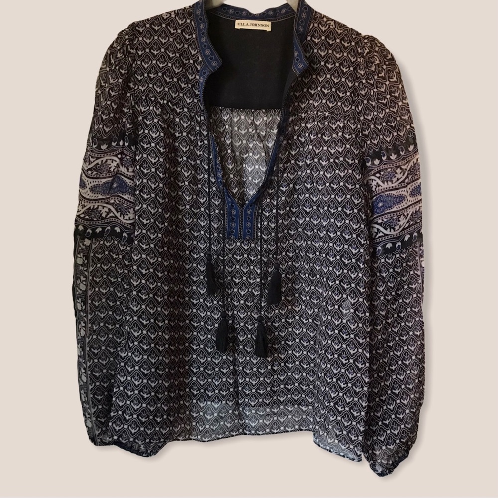 Ulla Johnson peasant blouse with beaded tassels